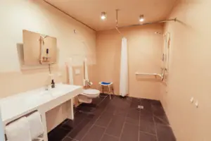 Bathroom with toilet and washbasin