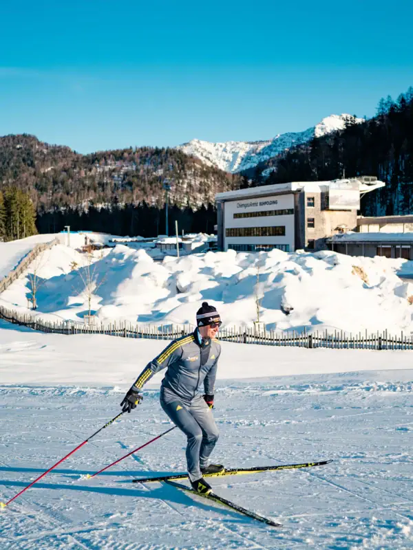 Cross-country skiing A person on skis in the snow.